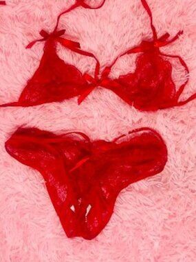NBW red lace bra and panty set size Small